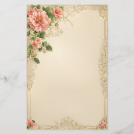 Papelería Elegante floral rosa en fondo marfil