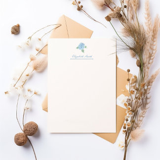 Papelería Elegante Hidrangea Azul Acuarela