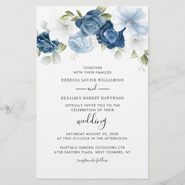 Papelería Elegante invitación a la Boda Azul Polvoriento Bot (Anverso)
