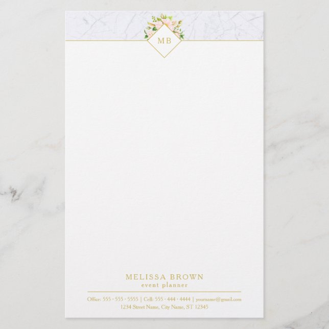 Papelería Elegante Moda de Mármol Floral Pastel Stationery (Anverso)
