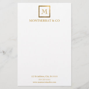 Papelería Elegante Monograma Comercial Gold Square