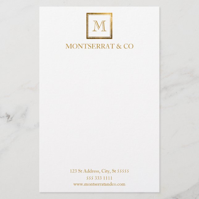Papelería Elegante Monograma Comercial Gold Square (Anverso)