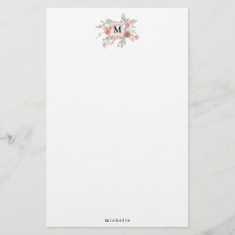Papelería Elegante Monograma Floral Rosa Rubor