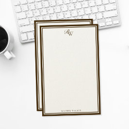 Papelería Elegante Monograma Marrón Dos Bordes
