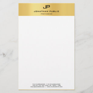 Papelería Elegante Monograma Oro Plantilla Blanca Moderna