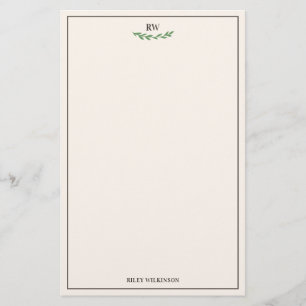 Papelería Elegante Monograma Verde Marrón Blanco