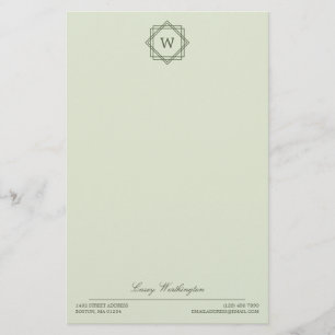 Papelería Elegante Monograma y nombre verde oliva geométrica