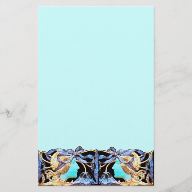 PAPELERÍA ELEGANTE MUJER BELLEZA JEWEL /LADY,BLUE BOW,FLORES (Anverso)