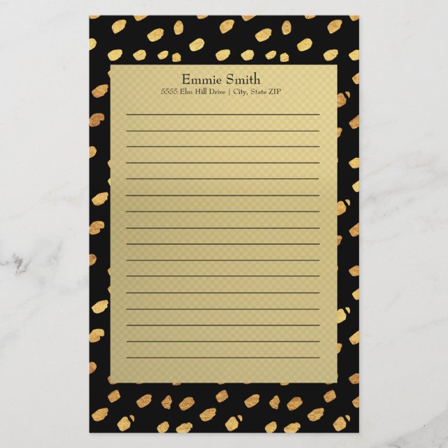 Papelería Elegante negro y oro personalizado (Anverso)