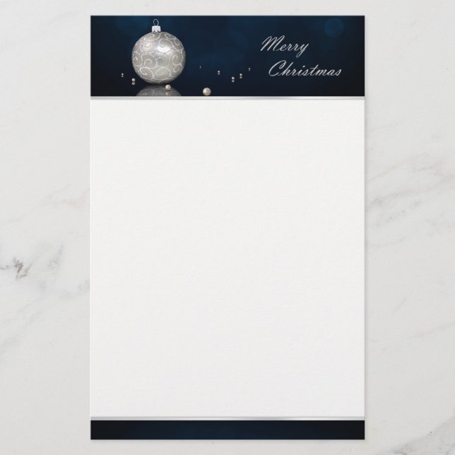 Papelería Elegante ornamento Purpurina plateado - Stationery (Anverso)