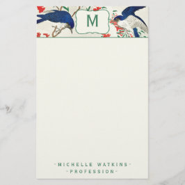 Papelería Elegante pájaro monogramo japonés de madera