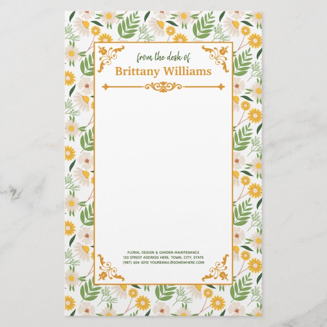 Papelería Elegante patrón de jardín botánico de margarita fl (Anverso)