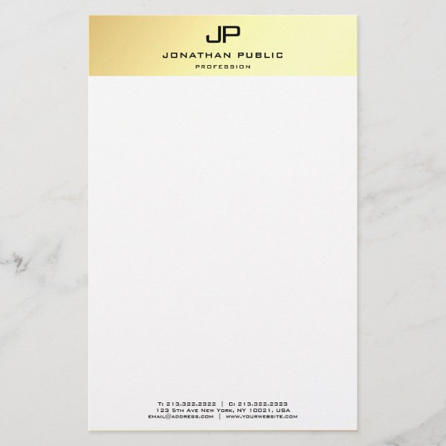 Papelería Elegante plantilla personalizada Gold White Modern (Anverso)