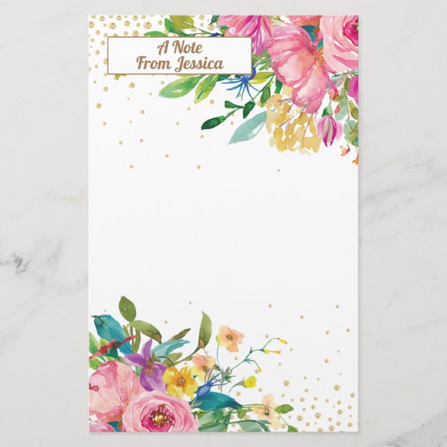 Papelería Elegante Purpurina dorado floral amarillo rosado (Anverso)