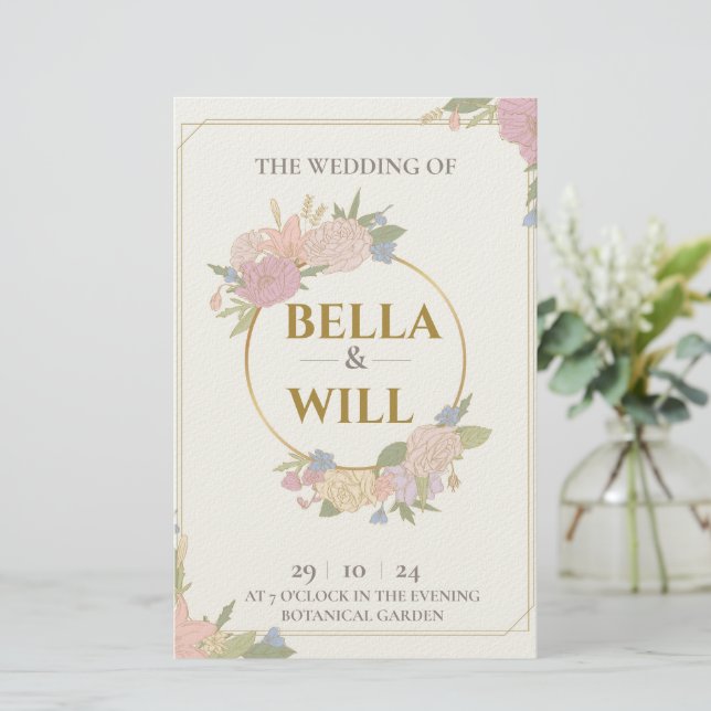 Papelería Elegante Rosa Boda de Peony Lily (Anverso de pie)