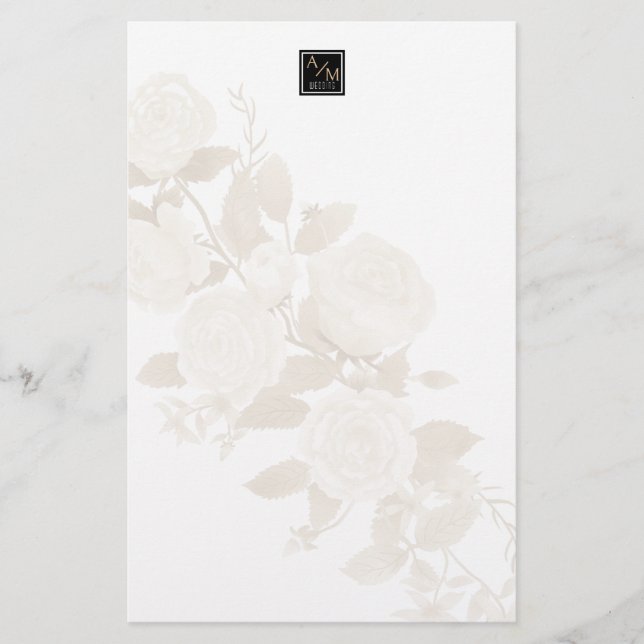 Papelería Elegante Rosa Monograma Blanco (Anverso)