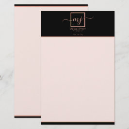 Papelería elegante rosa oro sobre negro