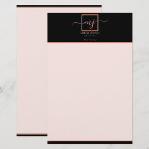 Papelería elegante rosa oro sobre negro
