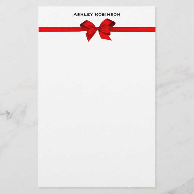 Papelería Elegante satén rojo se inclina sobre blanco (Anverso)