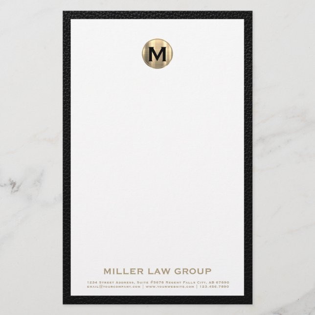 Papelería Elegante Stationery de Monograma de Oro Cepillado (Anverso)