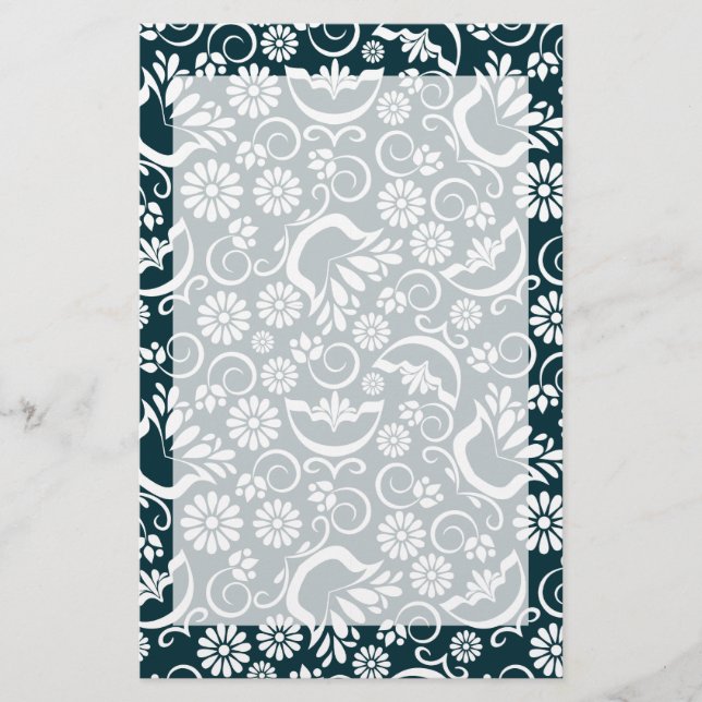 Papelería Elegante Stationery floral blanco negro (Anverso)