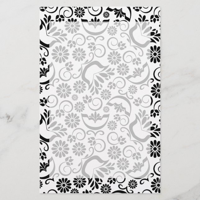 Papelería Elegante Stationery floral blanco negro (Anverso)