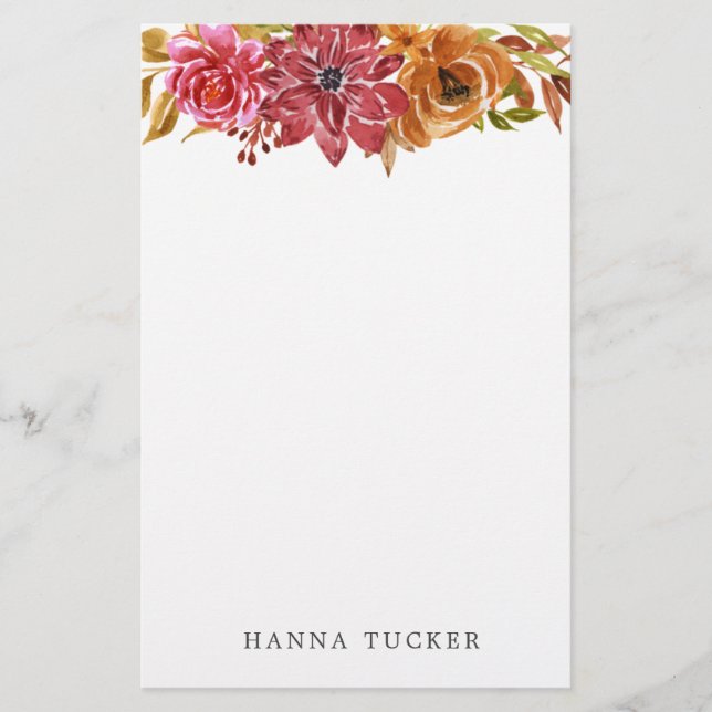 Papelería Elegante Stationery personalizada con flores de or (Anverso)