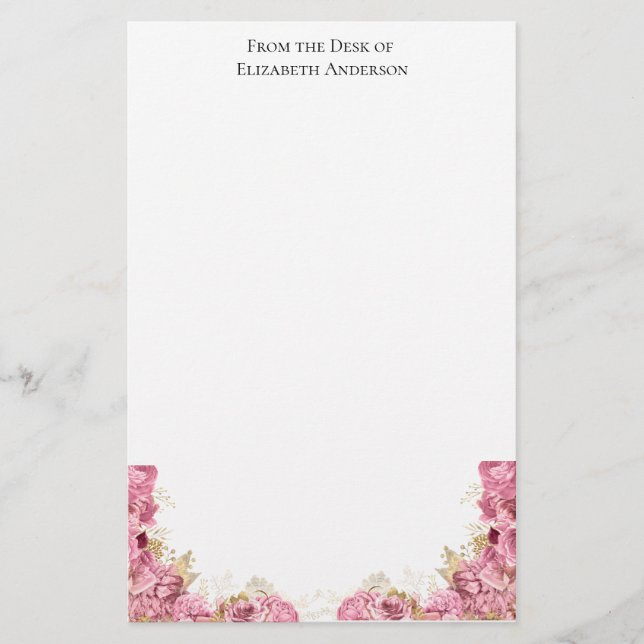 Papelería Elegante Stationery personalizada con flores de ro (Anverso)