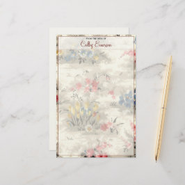 Papelería Elegante Vintage Floral Botánica Borgoña Textos