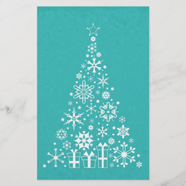 Papelería Elegante y elegante árbol de Navidad blanco y verd (Anverso)