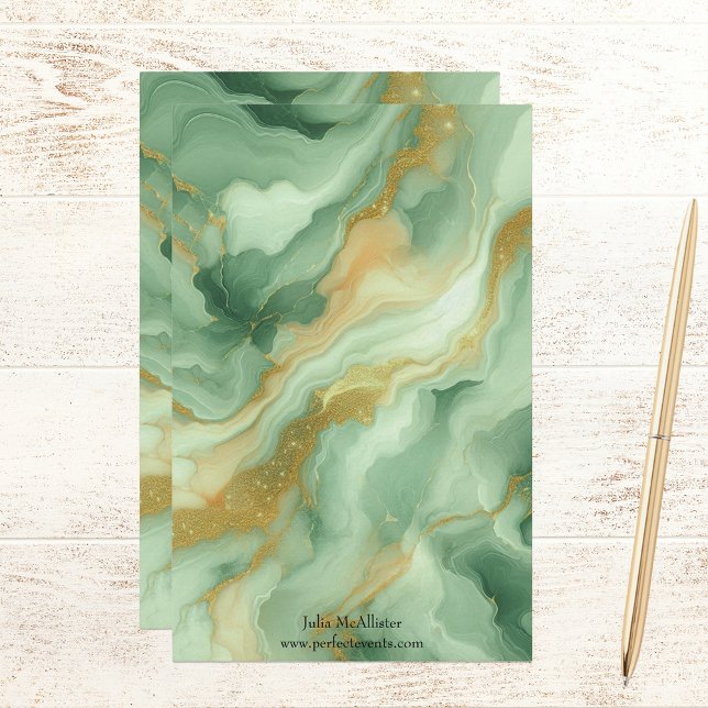 Papelería Elegante y lujoso Mármol Verde con acentos dorados (Subido por el creador)