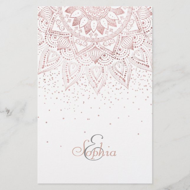 Papelería Elegantes puntos de oro Rosa Mandala (Anverso)