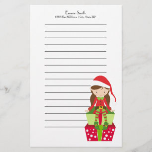 Papelería Elfo de Navidad personalizado con regalos