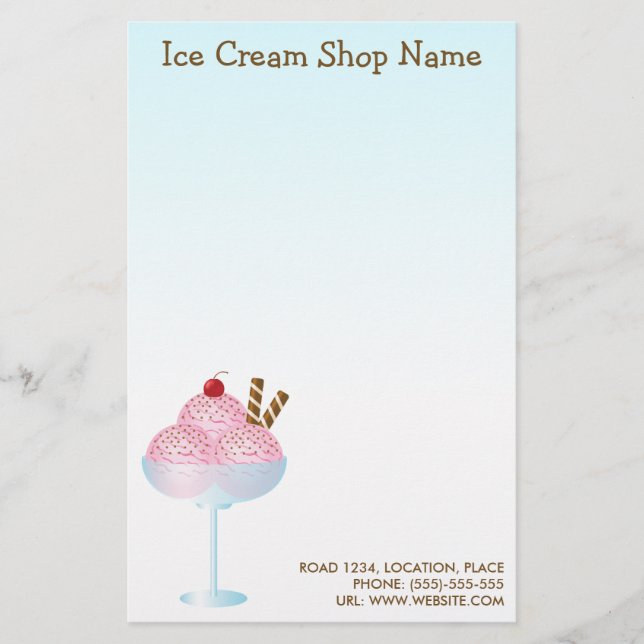 Papelería Empresa de helados de fresa rosa (Anverso)