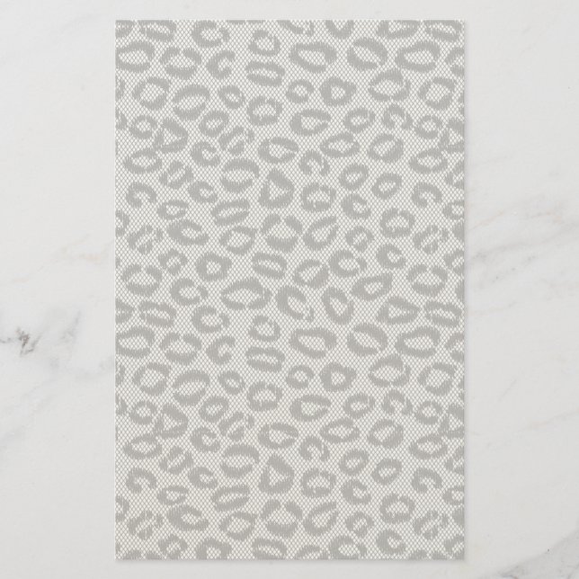 Papelería Encaje negro con estampado de leopardo en blanco (Anverso)