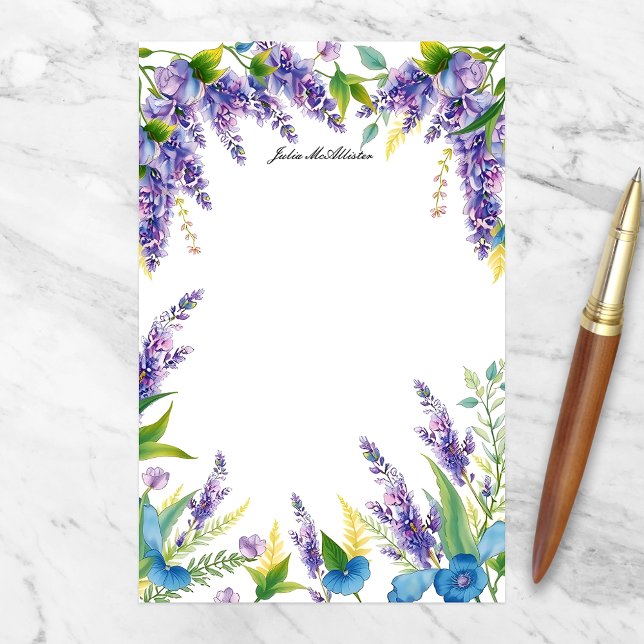 Papelería Encantadores flores en morado y azul (Subido por el creador)