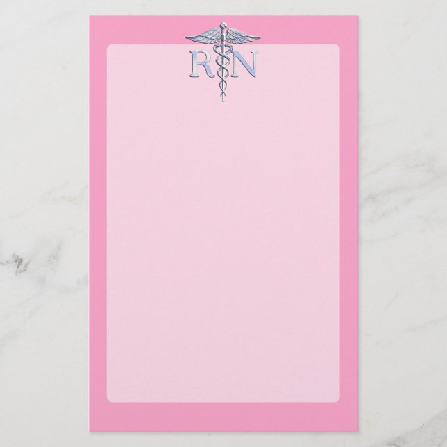 Papelería Enfermera inscrita RN Caduceus en decoración rosa  (Anverso)