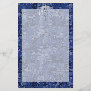 Papelería Enfermera inscrita RN Silver Caduceus en Navy Camo
