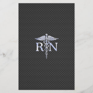 Papelería Enfermera inscrita RN Silver Caduceus Snakes