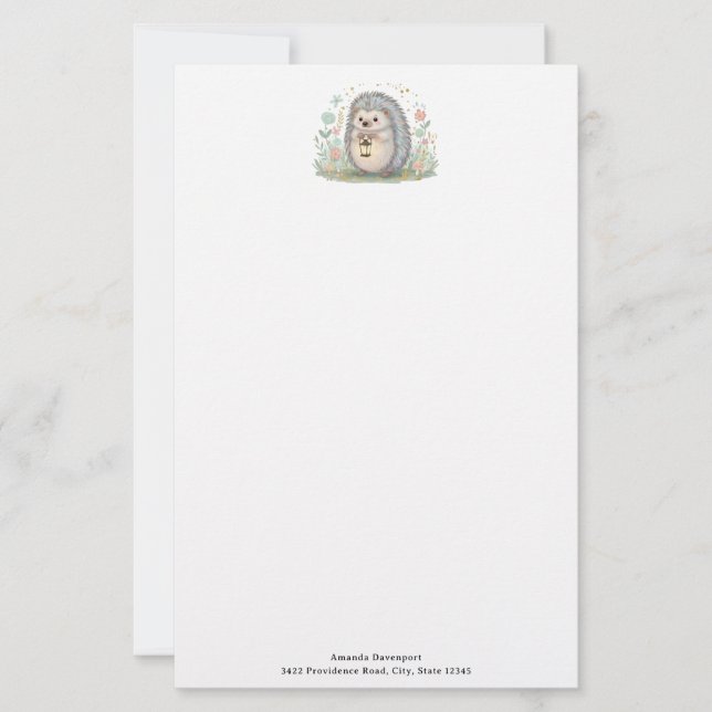 Papelería Erizo Adorable con Linterna (Anverso)
