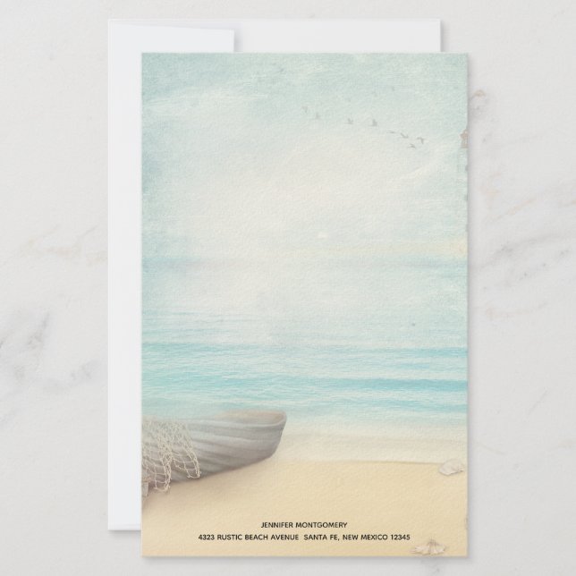 Papelería Escenario de playa costera con remo de madera (Anverso)