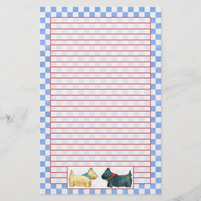 Papelería Escocia Perros acuarela Blue Check Red Lin (Anverso)