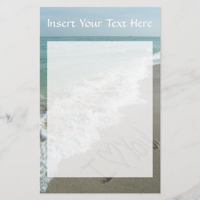 Papelería Escribiendo arena en la playa, te amo (Anverso)