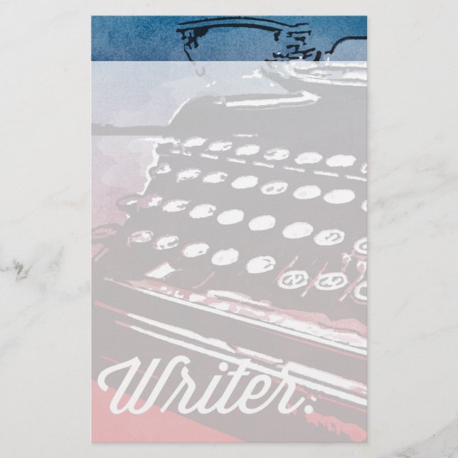 Papelería Escritora con arte azul del pop rojo (Anverso)