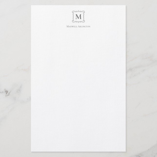 Papelería Escudo Royal Monogram Gris Smokey Personalizado (Anverso)