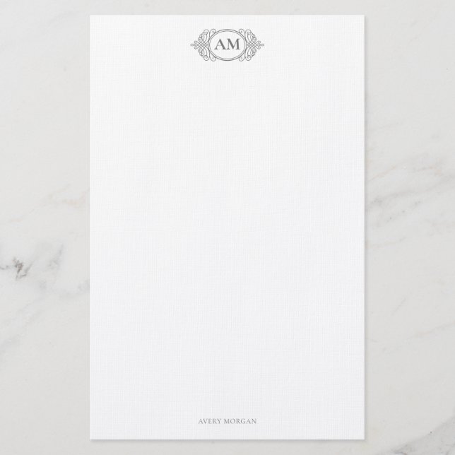 Papelería Escudo Royal Monogram Gris Smokey Personalizado (Anverso)