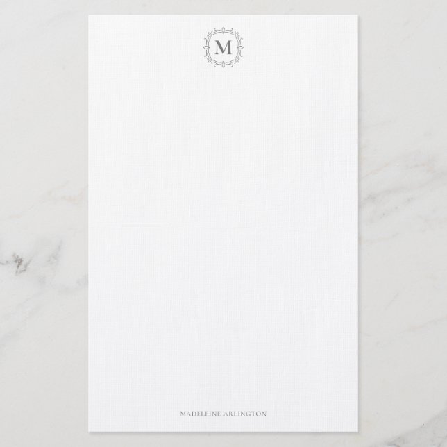 Papelería Escudo Royal Monogram Gris Smokey Personalizado (Anverso)