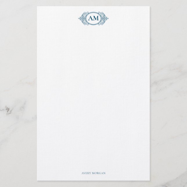 Papelería Escudo Royal Monogram Naval Azul personalizado (Anverso)