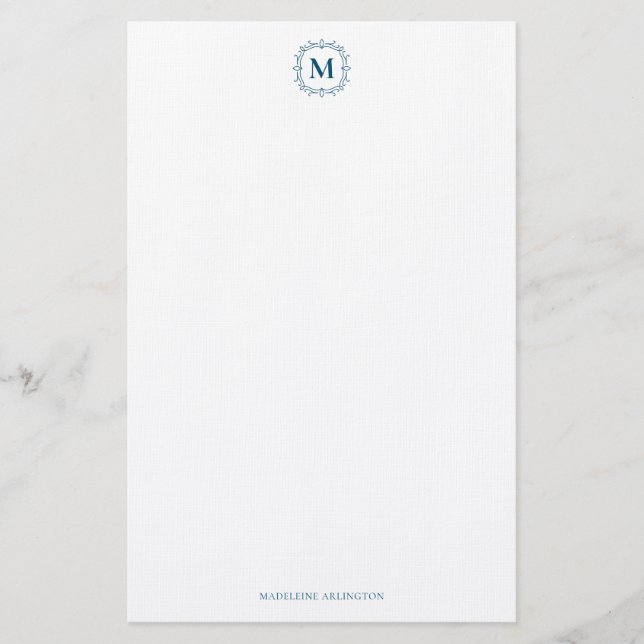 Papelería Escudo Royal Monogram Naval Azul personalizado (Anverso)