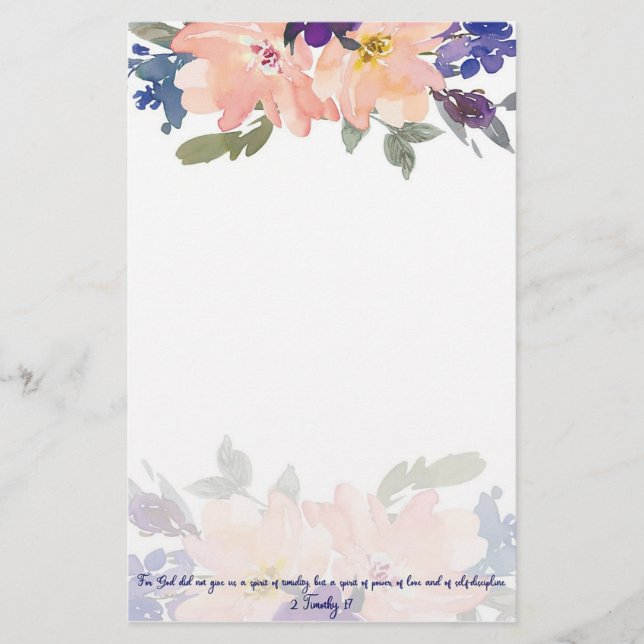 Papelería Espíritu de Poder floral acuarela rosa (Anverso)